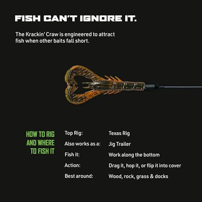 Googan Squad Krackin' Craw Soft Plastic Crawfish Bait for Bass Fishing – Patented V-Ridge Claws, Salt-Injected, Slaunch Sauce Scent (6pk) - color: Alabama Craw, size: 3"