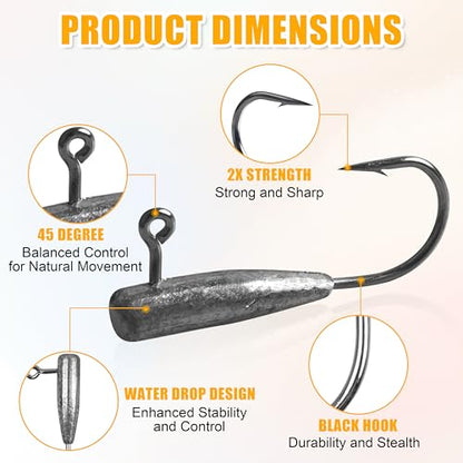 Grub Fishing Lures Jig Heads Hooks Kit, Crappie Lures Tube Baits Soft Worms Grub Tail Crappie Jigs for Bass Trout Bluegill Panfish Fishing 17-140pcs - color: 140pcs/kit