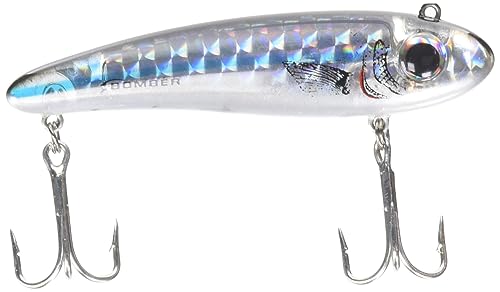 Bomber Lures Mullet Slow-Sinking Twitch / Walking Saltwater Fishing Lure - Excellent for Speckled Trout, Redfish, Stripers and More, 3 1/2 Inch, 5/8 Ounce - color: Silver Mullet
