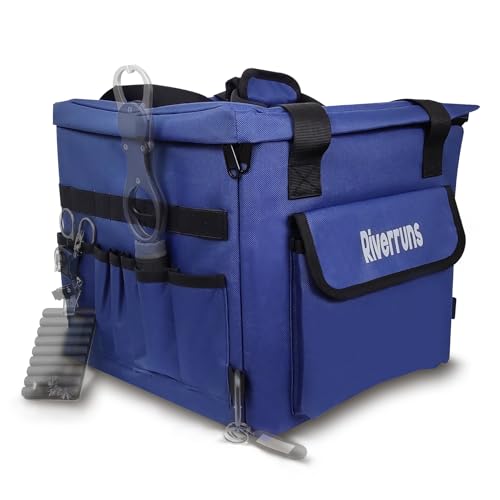 Kayak Crate Bag Durable Saltwater- Resistant Kayak Fishing Bag with 3 Fishing Rod Holders Large Kayak Fishing Tackle Storage Bag for Milk Crate-13x13 in - color: Blue