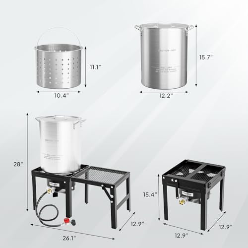 ROVSUN 30QT Turkey Fryer with 55,000BTU Propane Stove, Aluminum Deep Fryer & Seafood Crawfish Boiler Steamer with Basket, Thermometer, Marinade Injector, Turkey Rack & Rack Lifter for Outdoor Cooking - size: 30QT