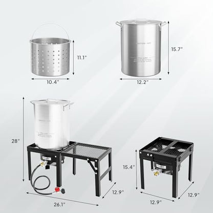 ROVSUN 30QT Turkey Fryer with 55,000BTU Propane Stove, Aluminum Deep Fryer & Seafood Crawfish Boiler Steamer with Basket, Thermometer, Marinade Injector, Turkey Rack & Rack Lifter for Outdoor Cooking - size: 30QT