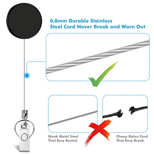 Selizo 4 Pieces Retractable Badge Holder ID Badge Holder Heavy Duty Badge Reel with Keychain Ring Clip for ID Key Card Badge - color: Black
