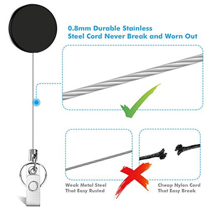 Selizo 4 Pieces Retractable Badge Holder ID Badge Holder Heavy Duty Badge Reel with Keychain Ring Clip for ID Key Card Badge - color: Black