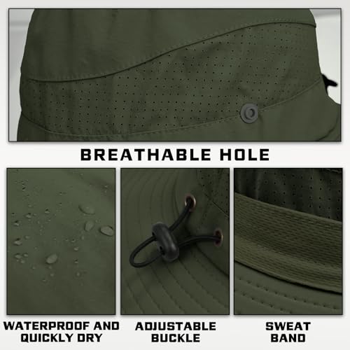 Sun Hats for Men Women, UPF50+ Protection Safari Hat,Wide Brim Fishing Hat with Neck Flap,Bucket Hats for Beach Hiking - color: Green