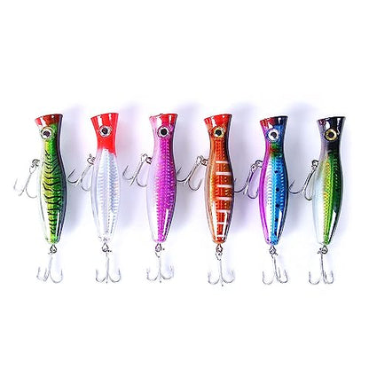6 Pcs Large Top Water Popper,4.7 in Saltwater Poppers Fishing Lures,3D Eyes with Hooks and Ring for Surf Fishing, Bluefish,Fishing Gt Tuna Kingfish Large Predator Fish