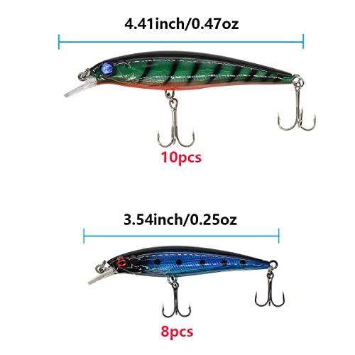 Fishing Lures Kit Set, Baits Tackle Including Crankbaits, Topwater Lures, Spinnerbaits, Worms, Jigs, Hooks, Tackle Box and More Fishing Gear Lures for Bass Trout - color: 18Pcs Fishing Lures