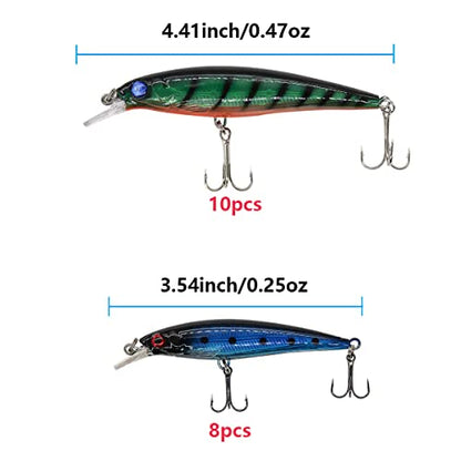 Fishing Lures Kit Set, Baits Tackle Including Crankbaits, Topwater Lures, Spinnerbaits, Worms, Jigs, Hooks, Tackle Box and More Fishing Gear Lures for Bass Trout - color: 18Pcs Fishing Lures