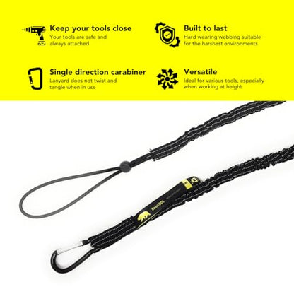 BearTOOLS Tool Lanyard with Standard Spring Carabiner and Adjustable Loop End, 90cm Length, Maximum Weight Limit 8KG / 17.6lb, Fall Restraint with Shock Cord Stopper, 3 Combo Pack (Black 0913S) - size: 3-pack