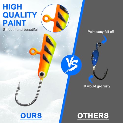Ice Fishing Jigs Lures kit, Luminous Ice Fishing Gear Crappie Panfish Jigs Head Fishing Hooks Set for Winter Ice Jigging Walleye Perch Bluegill 24/36/48pcs - style: 24pcs