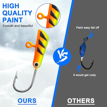 Ice Fishing Jigs Lures kit, Luminous Ice Fishing Gear Crappie Panfish Jigs Head Fishing Hooks Set for Winter Ice Jigging Walleye Perch Bluegill 24/36/48pcs - style: 24pcs
