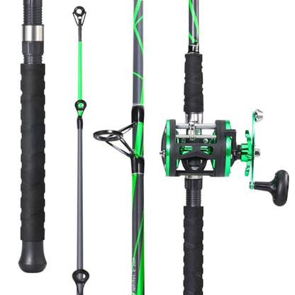 Sougayilang Progressive Glass Fishing Pole Conventional Reel Combo Medium Heavy for Catfish Salmon and Steelhead-7'0"