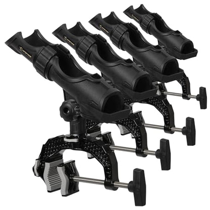 Hitorhike Fishing Rod Holder with Aluminum Alloy Base and One-Click Lock System Fits Round Square Tubes 0.59"~4.53" Enlarged Clamp Range for Boat Kayak Fishing - style: Powerlock Fishing Rod Holder-4 Pack