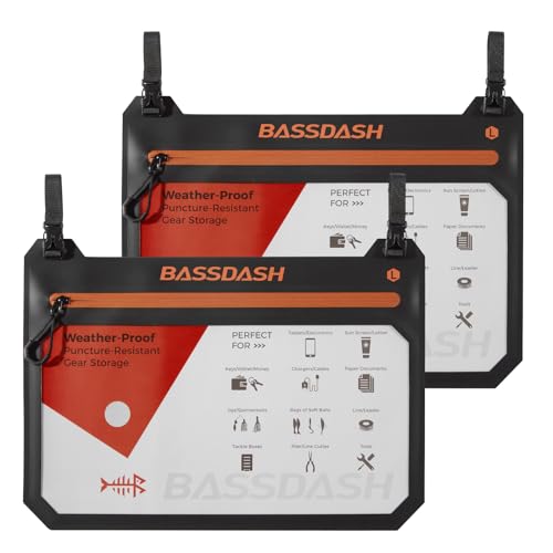 BASSDASH 2-Pack TPU Fishing Tackle Bag Heavy Duty Bait Storage Pouch with Water-Resistant Zipper for Soft Baits, Tools, Accessories - size: Large