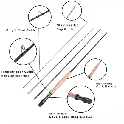 Kylebooker Fly Fishing Rod with Reel Combo Kit 3/4/5/6/7/8 Weight Starter Fly Fishing Outfit with Rod Bag - size: 5wt 9‘0“ 4pc Rod,5/6 Reel