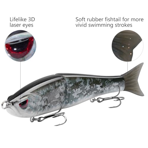 Bassdash SwimShad Glide Baits Jointed Swimbait Bass Pike Salmon Trout Muskie Fishing Lure,3-Pack - color: Green Vegetation + Open Terrain + Night Digital, size: 7in/2.2oz