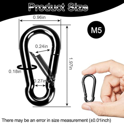 Carabiner Clips Black Twours Spring Snap Hooks Small Carabiners Heavy Duty Galvanized Steel Quick Links for Rust-Resistant Keychain Clips Outdoor Hiking Camping Hammock Fishing 1.56" 1.97" 2.36" 3.15" - size: 1.97inch(M5)--8pcs