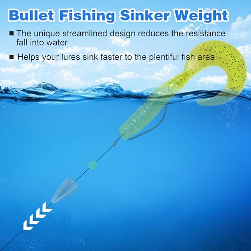 Bullet Fishing Weights Sinkers, 40pcs Worm Weights for Bass Fishing Slip Sinkers Texas Carolina Rig Sliding Weights Lead Fishing Weights Saltwater Freshwater Fishing Tackle - style: 1/8oz-40pcs