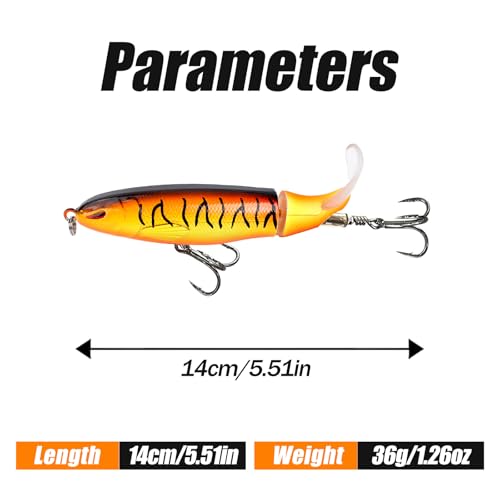 Fishing Lures Bass Popper Topwater 5pcs FS/YE-04 | Rotating Tail Bionic Swimming Lure, for Bass Trout Walleye Catfish Pike,Freshwater ,Saltwater,Crankbaits - color: A, size: 5.38'',1.27oz