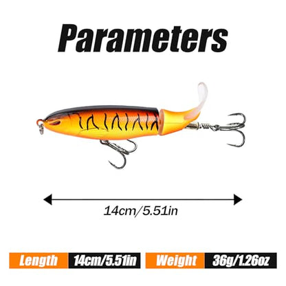 Fishing Lures Bass Popper Topwater 5pcs FS/YE-04 | Rotating Tail Bionic Swimming Lure, for Bass Trout Walleye Catfish Pike,Freshwater ,Saltwater,Crankbaits - color: A, size: 5.38'',1.27oz