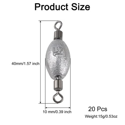Hitefu Fish Weight Sinkers, Inline Weights Lead Fishing Weights Trolling Sinkers, Egg Sinkers for Bottom Fishing (3/8, 1/2, 3/4oz) - size: 1/2oz