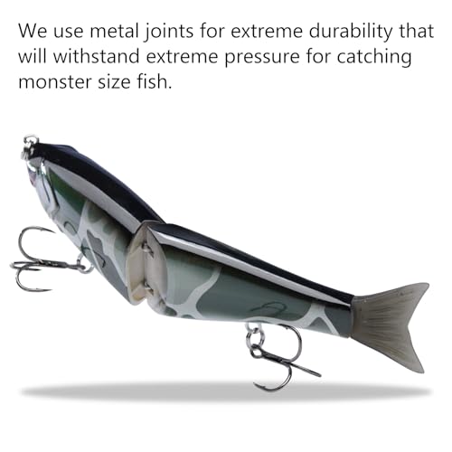 Bassdash SwimShad Glide Baits Jointed Swimbait Bass Pike Salmon Trout Muskie Fishing Lure - color: Black Color Block Camo, size: 7in/2.2oz