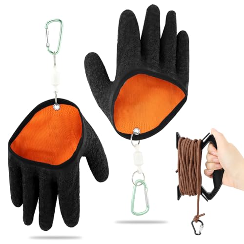 2PCS Fishing Gloves with Magnet Release, Non-Slip Fishing Catching Gloves, Puncture-Proof, Waterproof, Quick-Dry,Professional Fishing Glove for Handling Fish