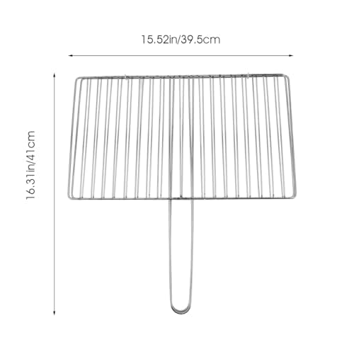 ibasenice Portable Fish Grill Basket Stainless Steel Outdoor Bbq Rack with Heat-Resistant Handle for Camping Grilling Fish Vegetables and Shrimp 16.33X16.14X0.39In