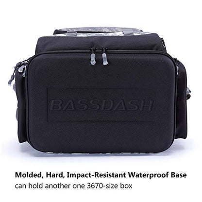 BASSDASH Fishing Tackle Backpack Water Resistant Tactical Bag Soft Tackle Box with Rod Holder and Protective Rain Cover - color: Jungle Camo Backpack [3670] Without Trays
