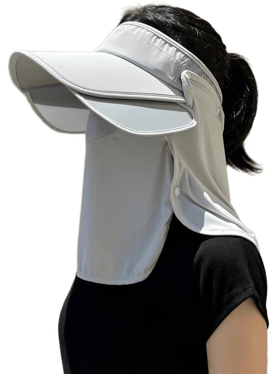 Womens Wide-Brim 3 in 1 Sun-Visor-Hat with Neck-Flap for Outdoor