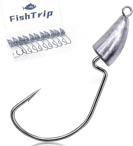 FishTrip Bullet Jig Head Weighted Hooks,10pcs Texas Rigs EWG Hooks for Bass Fishing Saltwater 1/16 1/8 1/4 1/2 oz - size: 1/4 oz (10-Pack)
