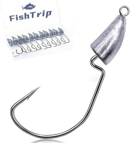 FishTrip Bullet Jig Head Weighted Hooks,10pcs Texas Rigs EWG Hooks for Bass Fishing Saltwater 1/16 1/8 1/4 1/2 oz - size: 1/4 oz (10-Pack)