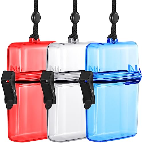 Outus 3 Pcs Waterproof ID Badge Holder Case with Waterproof Buckle 4.72 x 2.95 x 1.57 Inches Floating Sport Case Locker with Adjustable Hanging Rope Plastic Card Dry Box(Clear, Blue, Red, Classic) - color: Clear Blue Red, size: 4.72 x 2.95 x 1.57 Inch, st