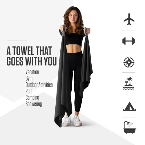 VENTURE 4TH Quick Dry Towel - Microfiber Travel Towel for Camping, Hiking, Gym, Beach - Lightweight, Packable, Compact Backpacking Companion - Black Medium - color: Black, size: 40.00" x 21.00"