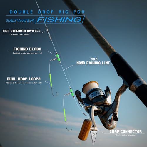 Narcissus 5PCS Sea Fishing Rigs, Pre-Tied Flapper with Size 1/0 & 2/0 Hooks, Anti-Tangle Snap, 1-3 Hooks, Gaps (45cm, 52cm, 80cm), Ready for Beach Fishing - color: 5pcs- 3 hooks- size 2/0- 45cm gap