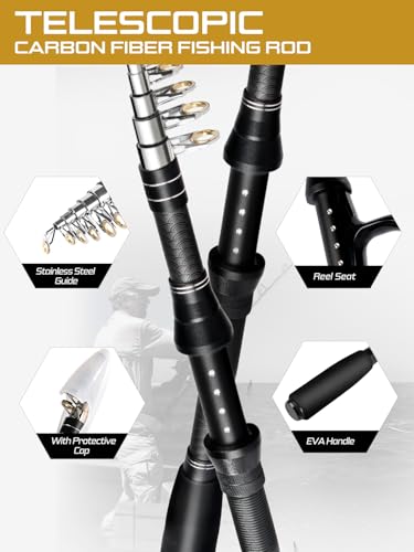 Fishing Pole Kit, Carbon Fiber Telescopic Fishing Rod and Reel Combo with Spinning Reel, Line, Bionic Bait, Hooks and Carrier Bag for Adult Teens Beginners - size: 1Pack 5.91ft