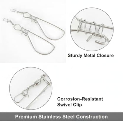 Quick-Clip Fish Stringer Lock, Easy-Use Stainless Steel Retainer for Standard Fishing Stringers, Freshwater & Saltwater (1 Pack)