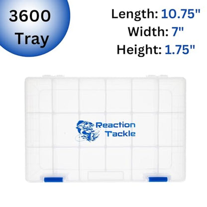 Reaction Tackle Basic Tackle Trays, Clear Plastic Utility Box Organizers with Removable Dividers for Lures, Hooks and Terminal Rigs, Fits Tackle Bags and Boxes - 3600 (2-Pack) - size: 3600 (2-Pack)