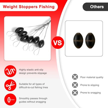 DONQL 900pcs Bobber Stoppers for Fishing Line, 6 in 1 Oval Floats Sinker Stops L M S Size, Fishing Rubber Bobber Beads Stopper Float Stop Kit for Saltwater Freshwater