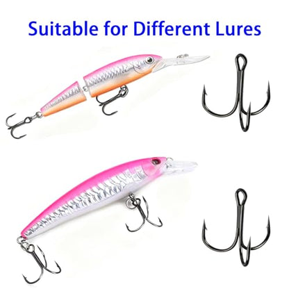 Persei 100pcs Fishing Hook Treble Hooks High Carbon Treble Hooks Super Sharp Solid Size 2 4 6 8 10 12 Triple Barbed Steel Fish Hook - color: Black, size: 2#-100pcs