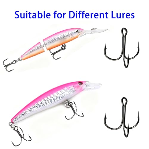 Persei 100pcs Fishing Hook Treble Hooks High Carbon Treble Hooks Super Sharp Solid Size 2 4 6 8 10 12 Triple Barbed Steel Fish Hook - color: Black, size: 4#-100pcs