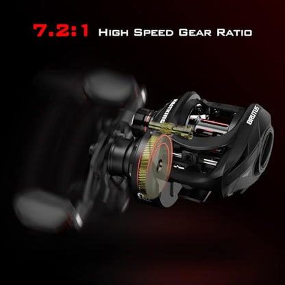 KastKing Brutus Baitcasting Fishing Reel, Graphite Frame, 7.2:1 Gear Ratio, 5+1 Shielded Stainless-Steel Ball Bearings,10 Button Magnetic Braking System, 17.6LB Carbon Fiber Drag, Aluminum Handle - color: Left Handed-7.2:1