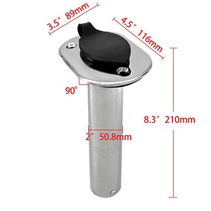 ISURE MARINE 2PCS Boat Stainless Steel Polished Fishing Rod Holder Flush Mount 15/30/90 Degree Casting Flange with Rubber Cap, Liner, Gasket PVC Cap and Inner Tube for Marine Yacht Kayak - color: 2pcs 90°