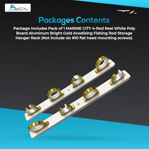 MARINE CITY 4-Rod Reel Fishing Rod Storage Hanger Rack with White Poly Board – Aluminum Gold Powder Coating, Ideal for Marines, Boats, Vans, and Cars (Pack of 1) - color: 4 Rod (Aluminum, Gold)