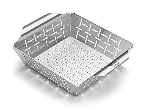 Weber Style Small Stainless Steel Vegetable Basket – Durable Grill Basket for Side Dishes, Fits All Weber Grills, Silver - Grill Accessory - size: Small