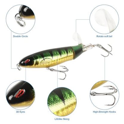 Whopper Fishing Lure for Bass：Popper Top Water Fishing Lures with Floating Rotating Tail Barb Treble Hooks Saltwater Freshwater Plopping Lures Kit - color: 6pcs