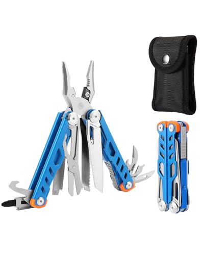 15-in-1 Multitool Pliers, Blue, Stainless Steel | with Sheath - color: Blue