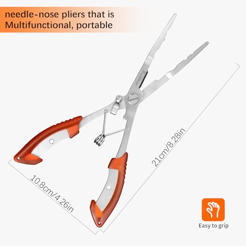 Stainless Steel Fishing Pliers,Needle Nose Pliers Fishing,Fishing Gear Hook Remover with Lanyard,Multitool for Saltwater - color: red