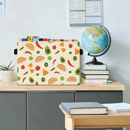 Trendy Cute Mexican Storage Bins Box with Handles, Mexican Food Taco Avocado Chili Pepper Tomato Collapsible Basket Hamper Clothes Toys Organizer for Kids Room Home Kitchen - color: Mexican Food