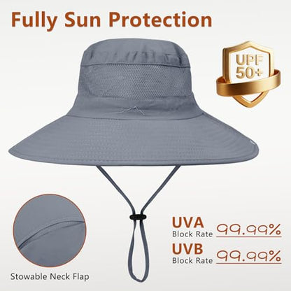 ZOORON Sun Hats for Men Women Fishing Hat with Neck Flap,UPF 50+ Sun Hat Waterproof Wide Brim Bucket Hats for Safari Hiking - color: 1-dark Grey(neck Flap)